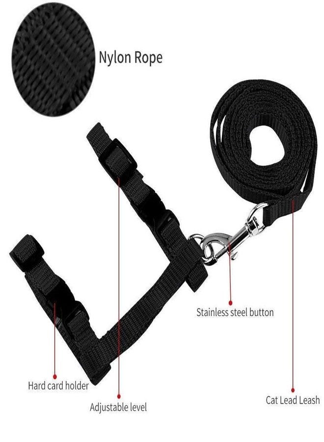 KittuPet Cat Adjustable Nylon Harness Strap Collar with Leash Set Small Pet Walking for Kitten- Plain (Black) - Image 3